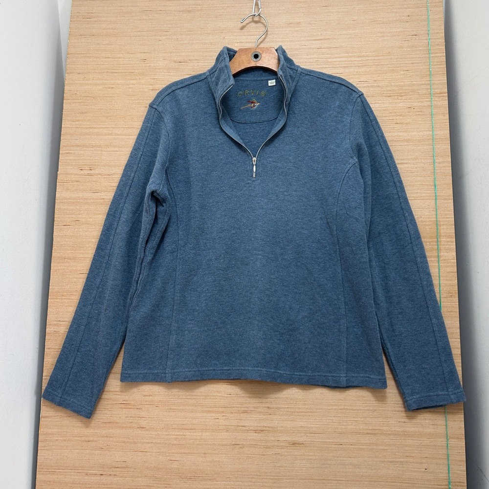 Orvis Womens Blue Heathered Quarter Zip Mock Neck Pullover‎ Sweater Small 5310